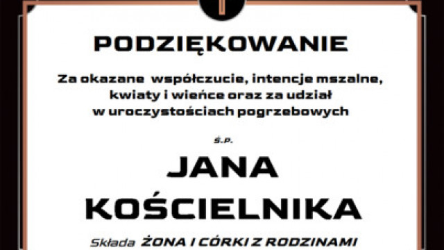 Podzi Kowanie Za Udzia W Pogrzebie