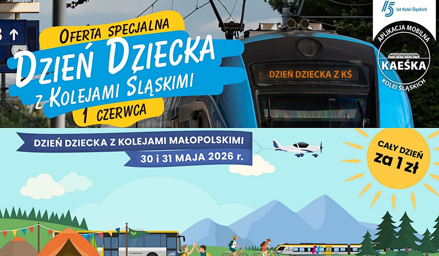 Na Dzień Dziecka przejazdy za złotówkę Kolejami Małopolskimi i Kolejami Śląskimi