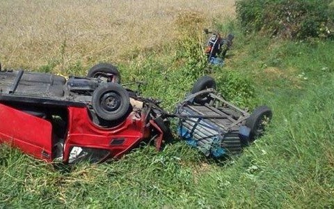 Dachował po zderzeniu z harleyem – FOTO