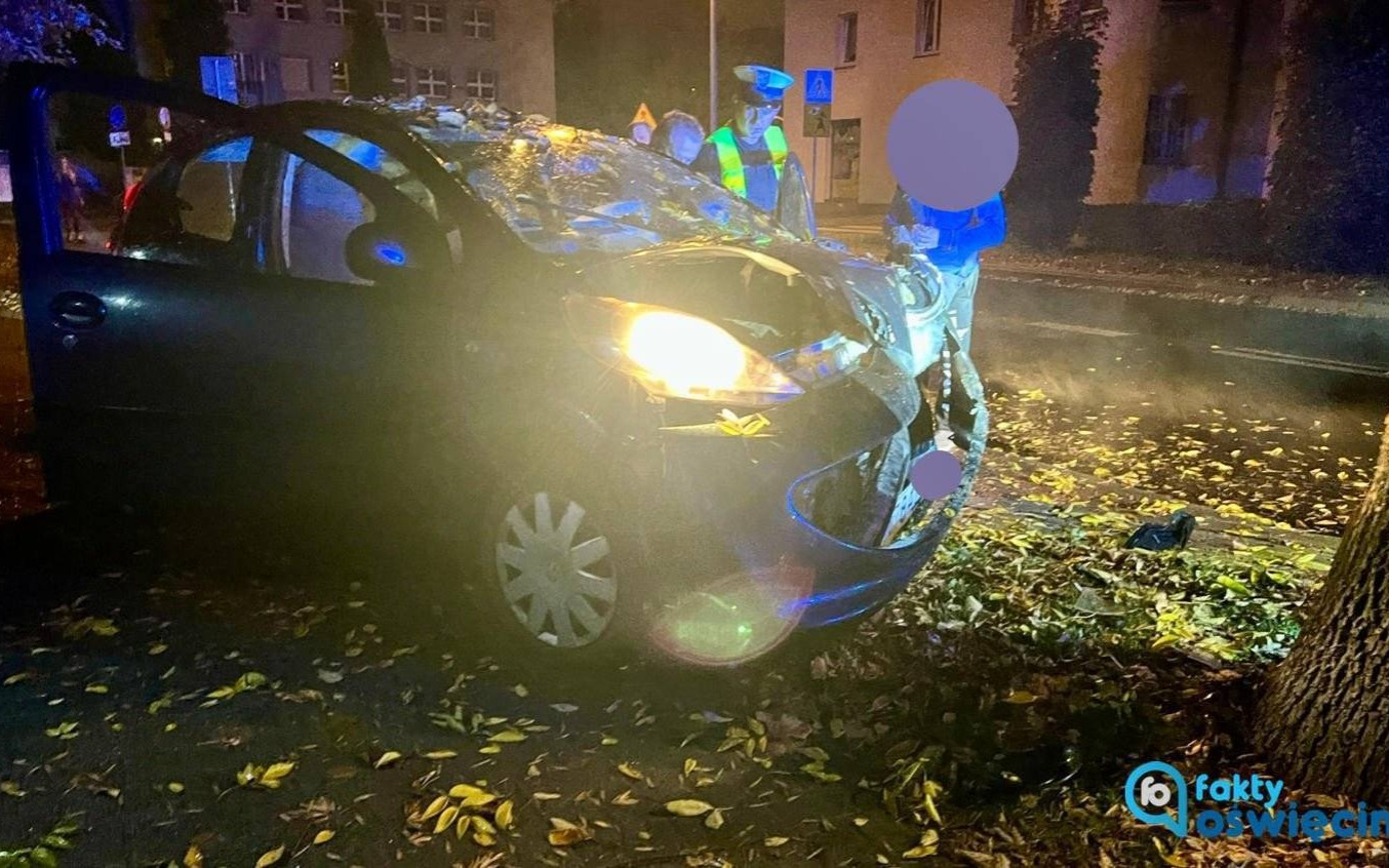 Wypadł z drogi na zakręcie i uderzył w drzewo – FILM, FOTO