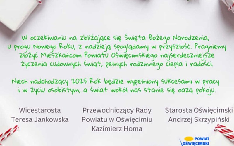 Życzenia dla Mieszkańców Powiatu Oświęcimskiego