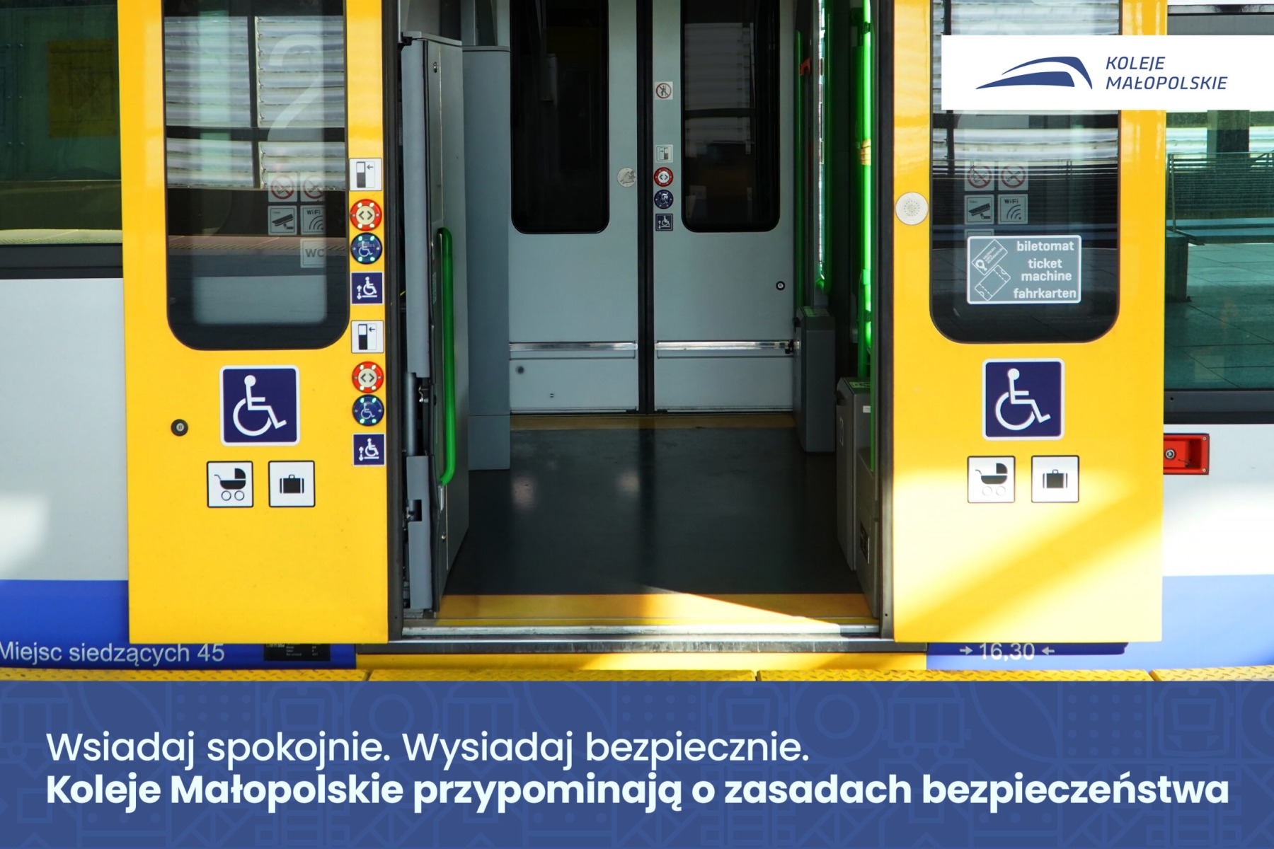 „Wsiadaj spokojnie. Wysiadaj bezpiecznie”. Koleje Małopolskie przypominają o zasadach bezpieczeństwa