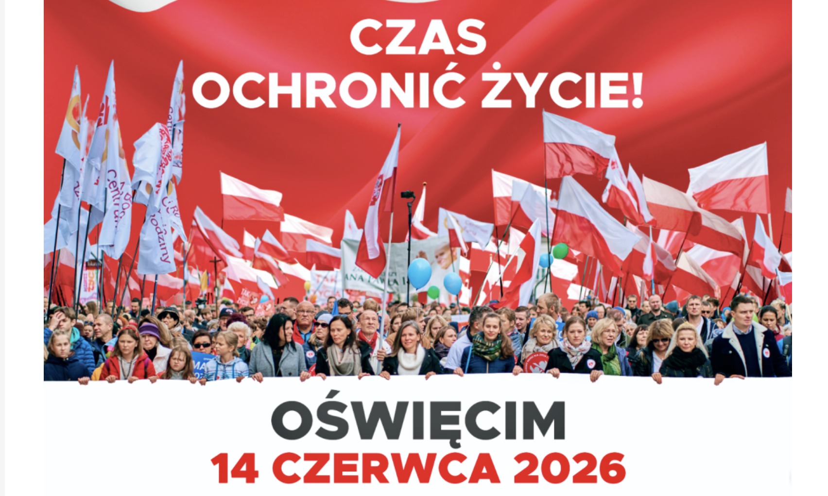 Marsz dla Życia i Rodziny w Oświęcimiu 14 czerwca. Msza o 13:15, marsz o 14:30 i piknik rodzinny