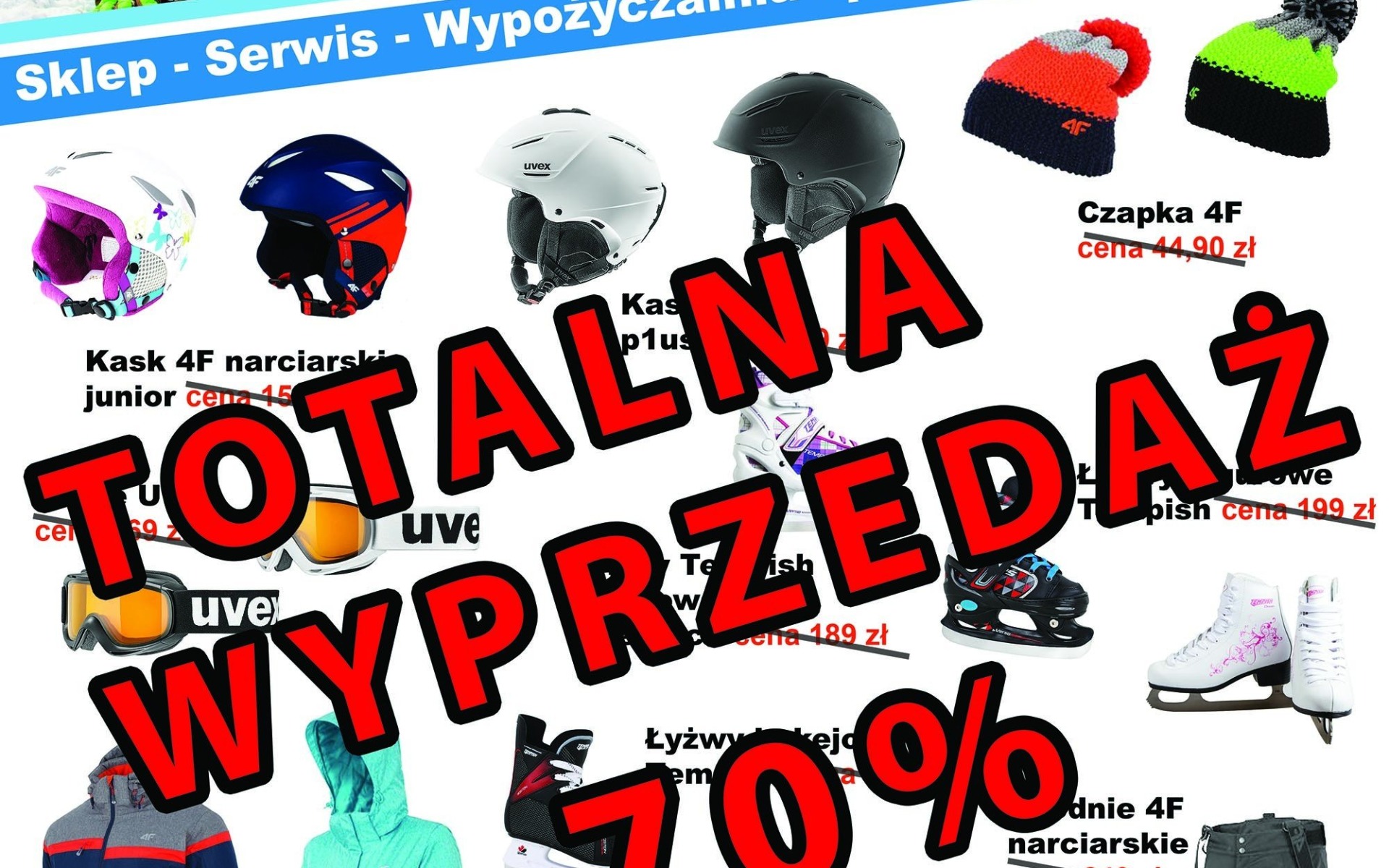 BLUE SPORT. Akcesoria narciarskie: kije, gogle i kaski