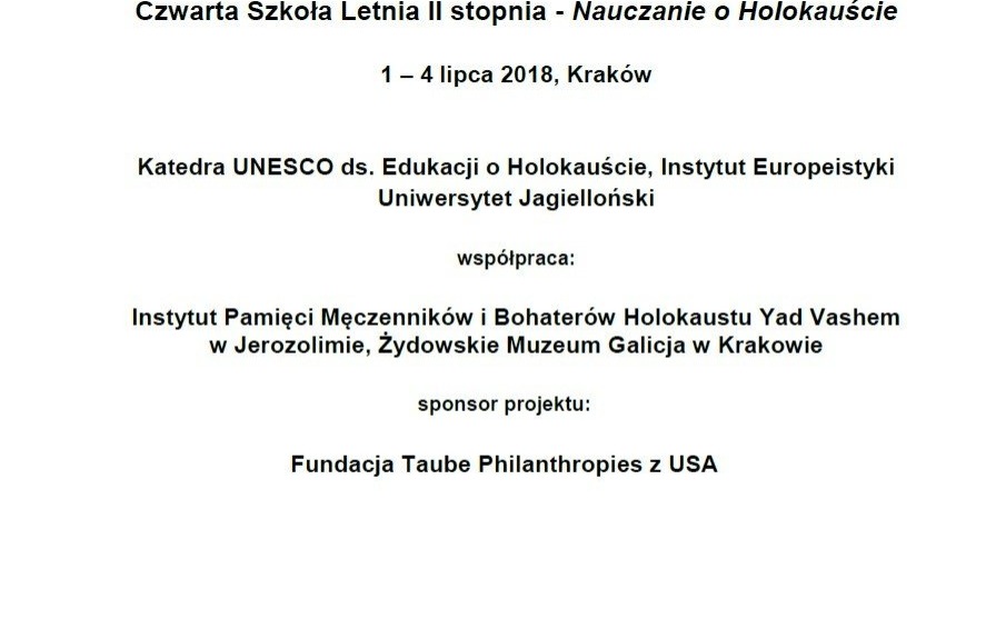 POWIAT. IV edycja Szkoły Letniej II stopnia – Nauczanie o Holokauście