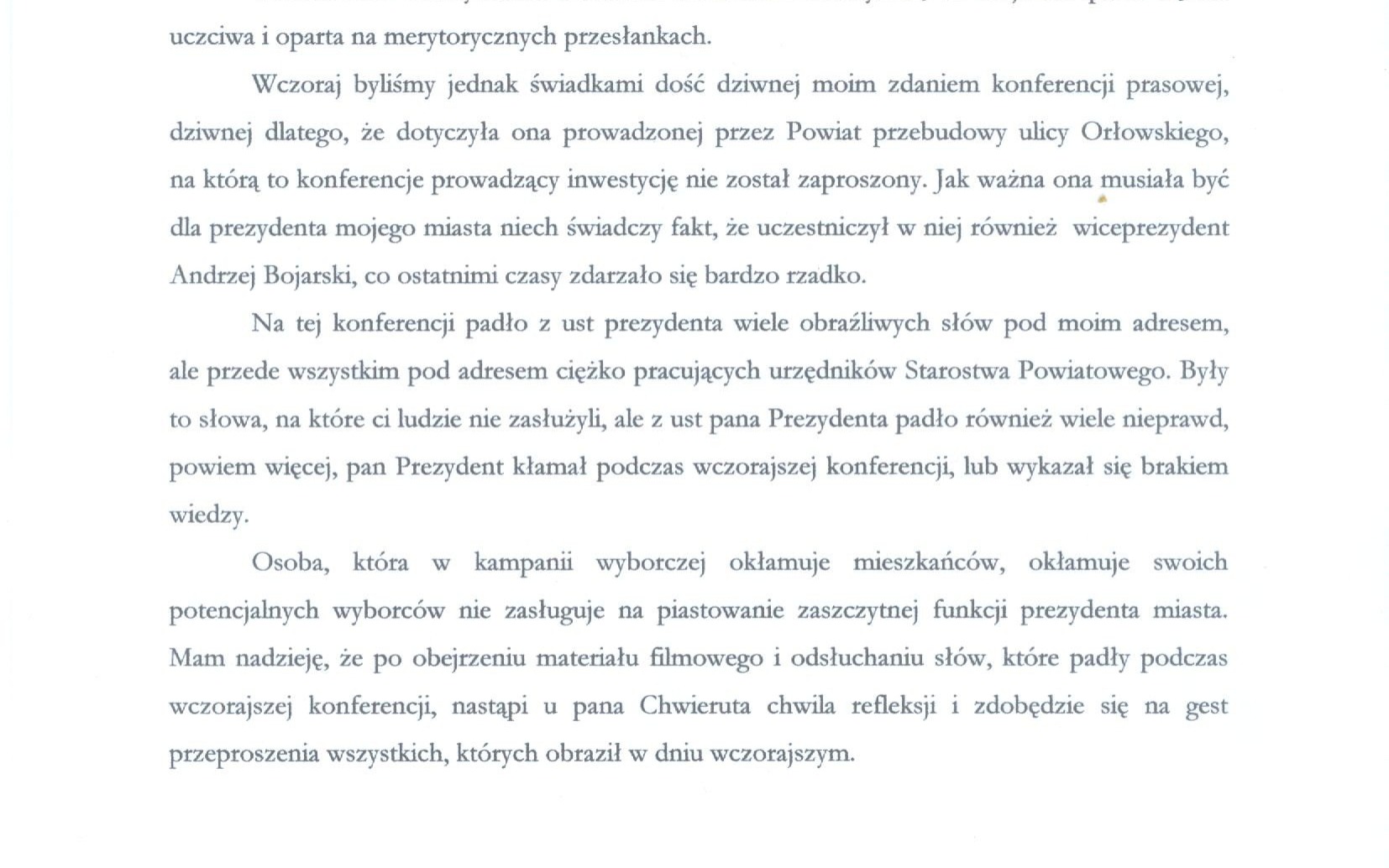 OŚWIĘCIM. Starosta Zbigniew Starzec odpowiada ws. ul. Orłowskiego