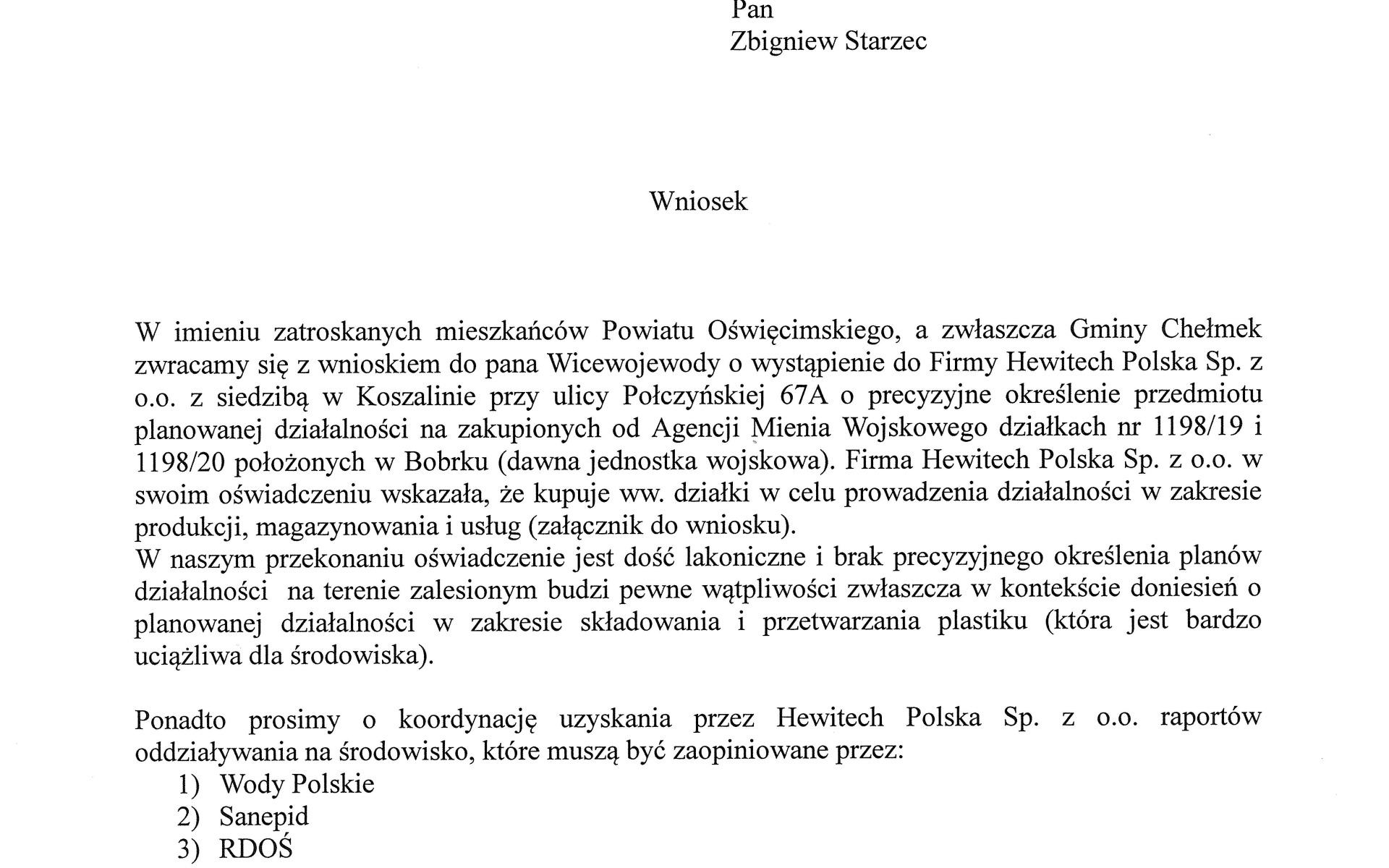BOBREK. Mieszkańcy apelują do wojewody ws. plastiku