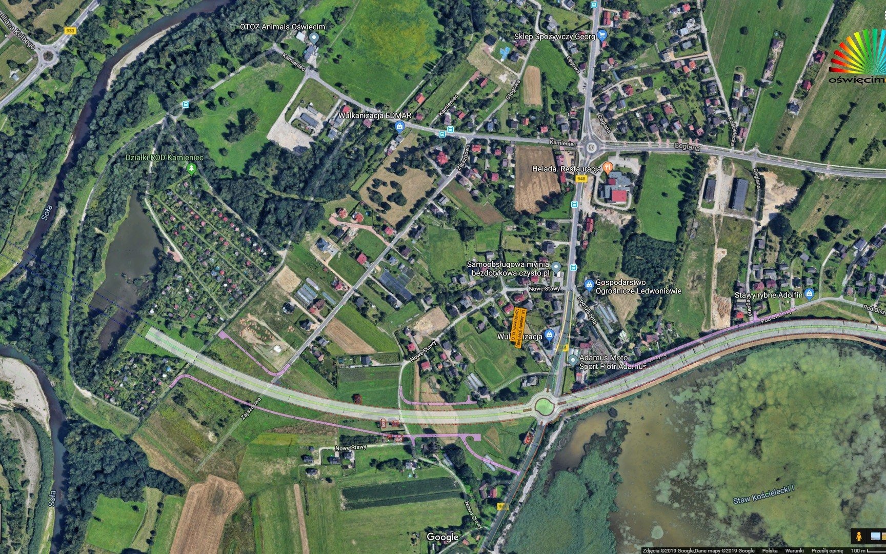 OŚWIĘCIM. Przebieg obwodnicy Oświęcimia wraz z mostem na Sole