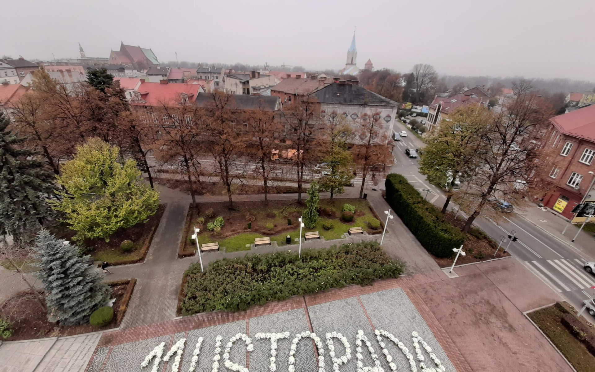 OŚWIĘCIM. 200 białych chryzantem ozdobiło plac