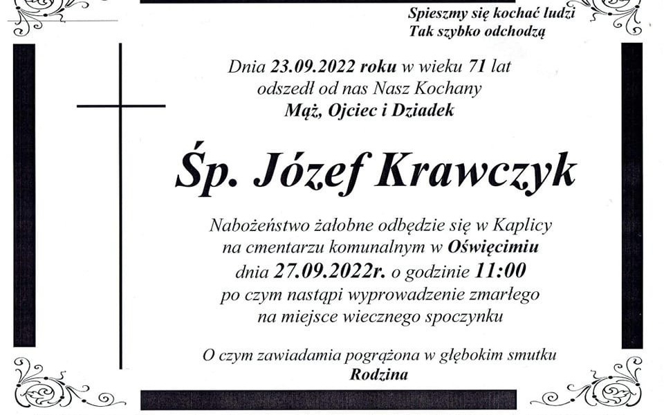 OŚWIĘCIM. We wtorek 27 września pożegnamy śp. Józefa Krawczyka, prezydenta Oświęcimia