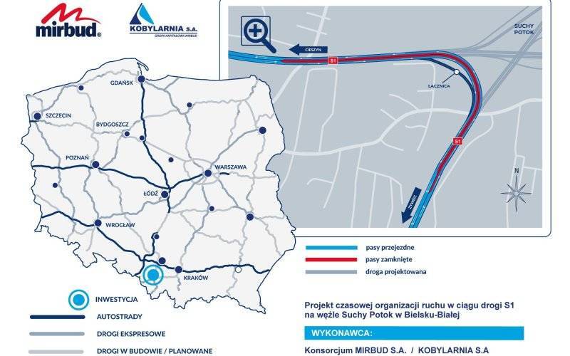 BIELSKO-BIAŁA. Zmiana organizacji ruchu na drodze S1 w węźle Suchy Potok