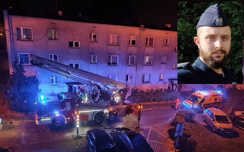 CHEŁMEK. Policjant spiął się po balkonach aby ratować rodzinę w pożarze mieszkania