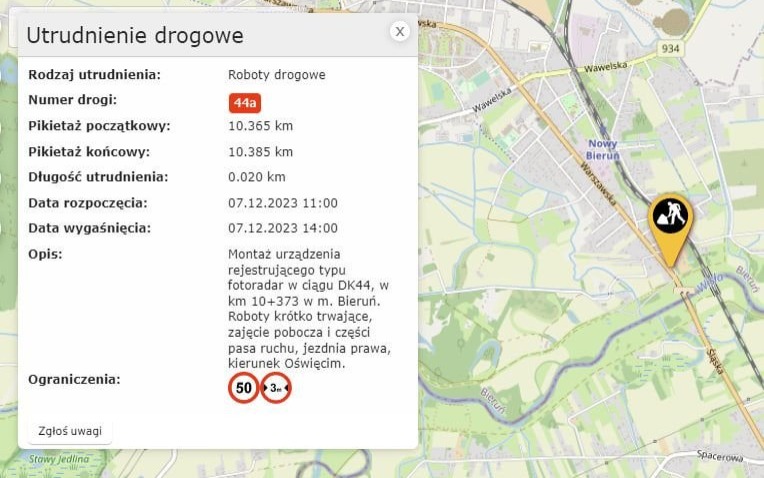 BIERUŃ. Uwaga kierowcy, przed mostem przy ulicy Warszawskiej stanie fotoradar