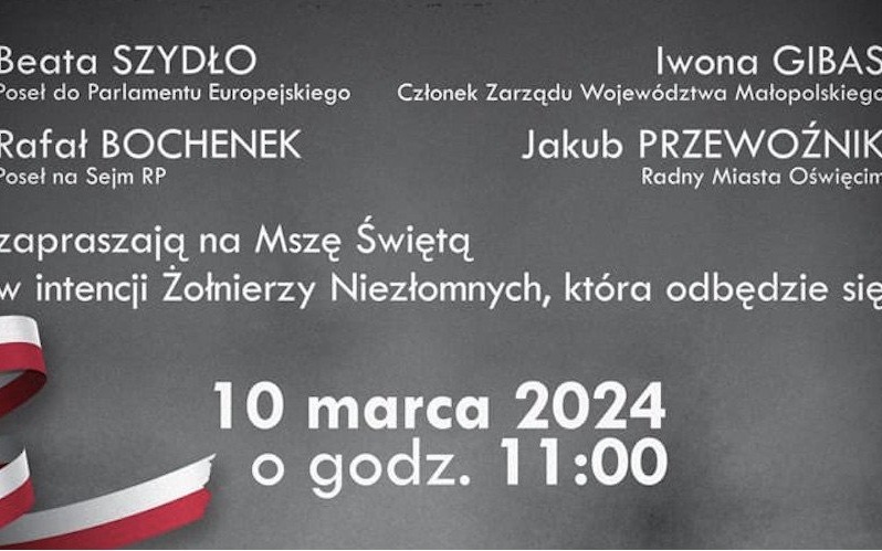 ZAPROSZENIE. 10 marca zostanie odprawiona msza święta w intencji Żołnierzy Niezłomnych