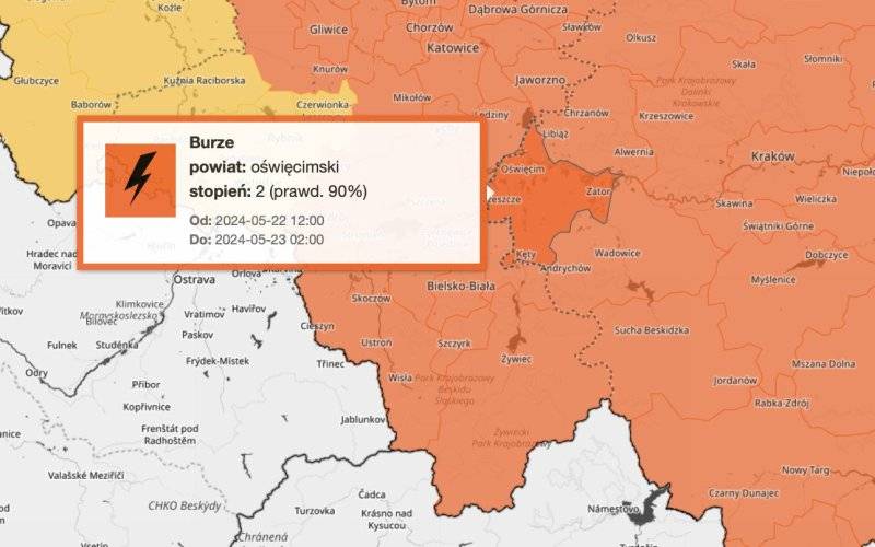 OŚWIĘCIM. Nad powiat oświęcimski nadciągają gwałtowne burze, silny wiatr i grad
