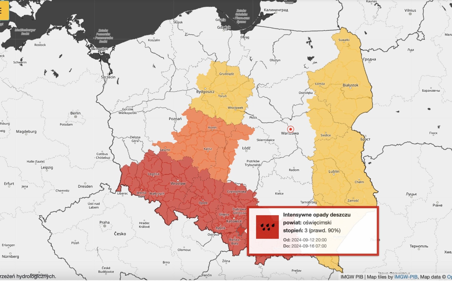 Intensywne opady deszczu: Ostrzeżenie dla mieszkańców powiatu oświęcimskiego. Bądź przygotowany!