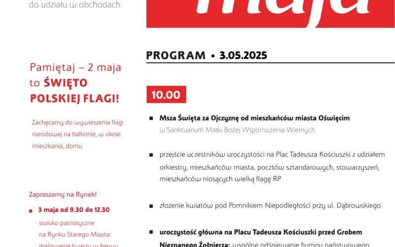 Oświęcim świętuje Konstytucję 3 Maja z wielką paradą i biało-czerwoną flagą! Sprawdź szczegóły uroczystości