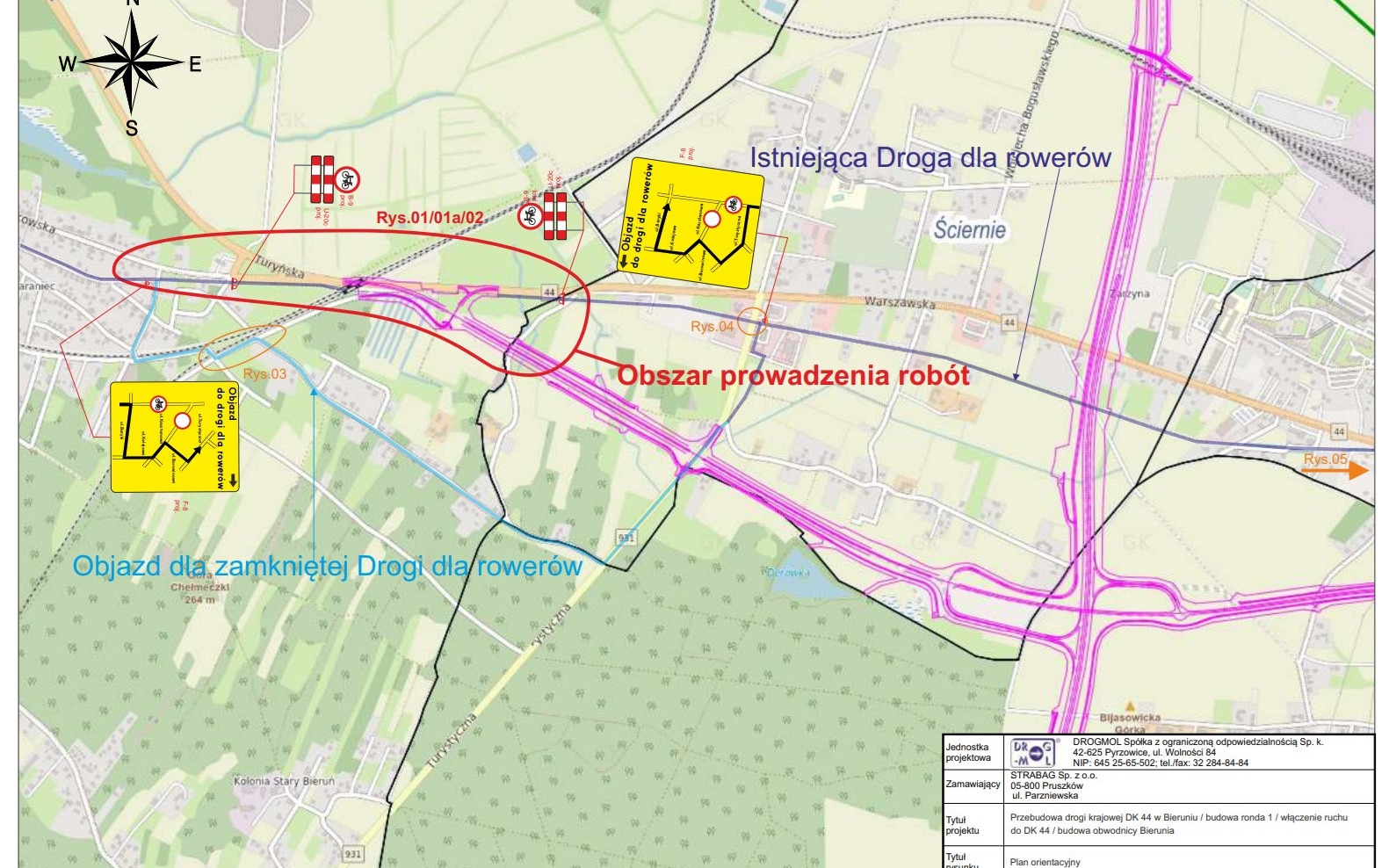 Utrudnienia na DK44 w Bieruniu. Rusza budowa ronda i objazd dla rowerzystów