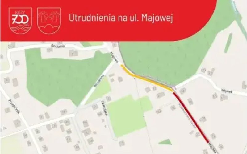 Informacja UG Kozy w sprawie prac prowadzonych na ulicy Majowej w Kozach
