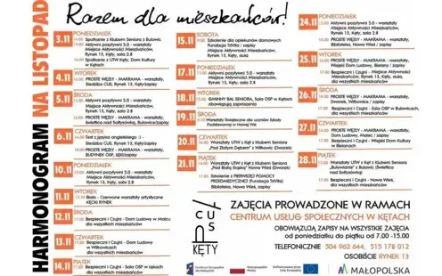 Listopadowy harmonogram Centrum Usług Społecznych w Kętach