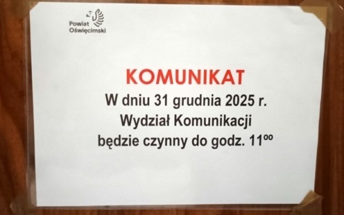 Wydział Komunikacji i Transportu w Sylwestra czynny krócej, a 2 stycznia zamknięty