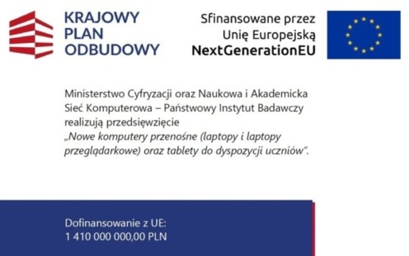 Nieodpłatne przekazanie sprzętu komputerowego dla szkół w ramach Krajowego Planu Odbudowy i Zwiększania Odporności (KPO)
