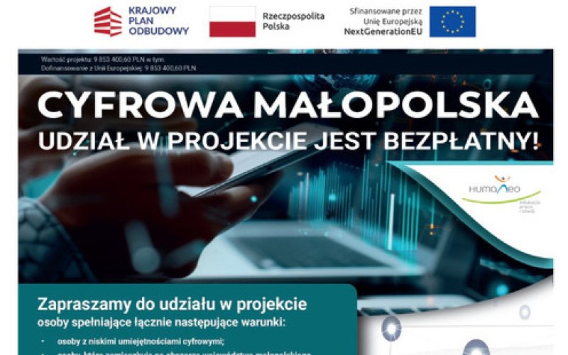 „Cyfrowa Małopolska”: Zapraszamy na darmowe szkolenia mieszkańców Małopolski
