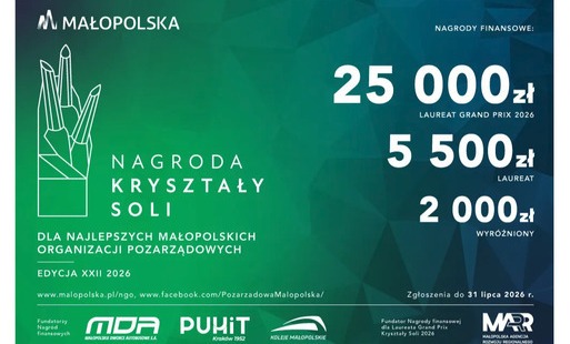 KRYSZTAŁY SOLI 2026 dla najlepszych NGO w Małopolsce