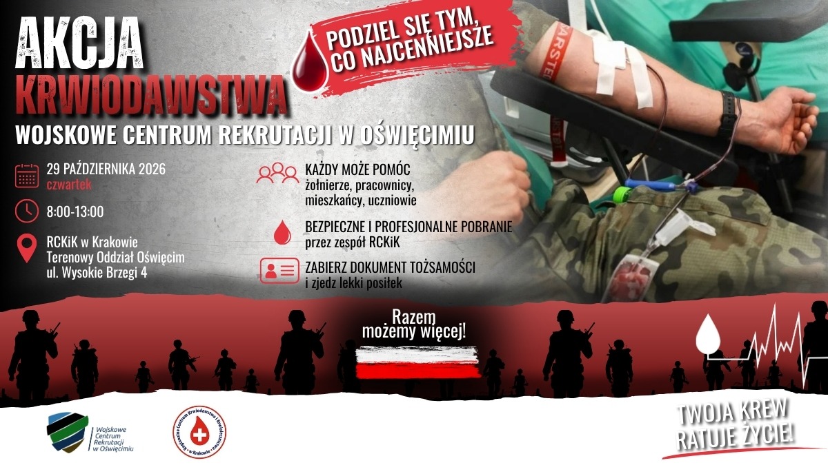 Oddaj krew – podziel się życiem. WCR Oświęcim zaprasza do udziału w akcji krwiodawstwa!