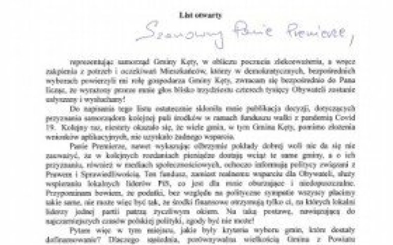 Burmistrz apeluje do Premiera RP - dzielcie pieniądze sprawiedliwie!