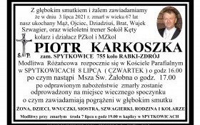Zawiadomienie o uroczystościach pogrzebowych śp. Piotra Karkoszki