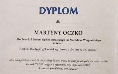 Martyna Oczko z Wyspiana finalistką projektu "Matura na 100 procent"