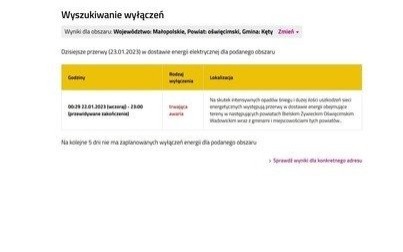 Tauron podaje: Awaria prądu potrwa do godz. 23.00 w poniedziałek