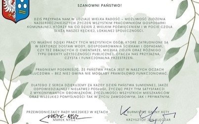 Życzenia z okazji Dnia Pracownika Gospodarki Komunalnej