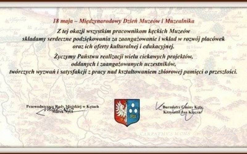 Życzenia z okazji Międzynarodowego Dnia Muzeów i Dnia Muzealnika
