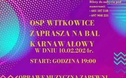 OSP w Witkowicach zaprasza na BAL KARNAWAŁOWY