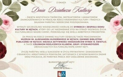 Życzenia Burmistrza Gminy Kęty z okazji Dnia Działacza Kultury