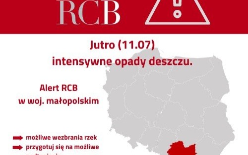 Ostrzeżenie przed intensywnym opadem deszczu w dniu jutrzejszym