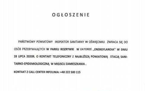 Sanepid poszukuje osoby, które przebywały w Energylandi