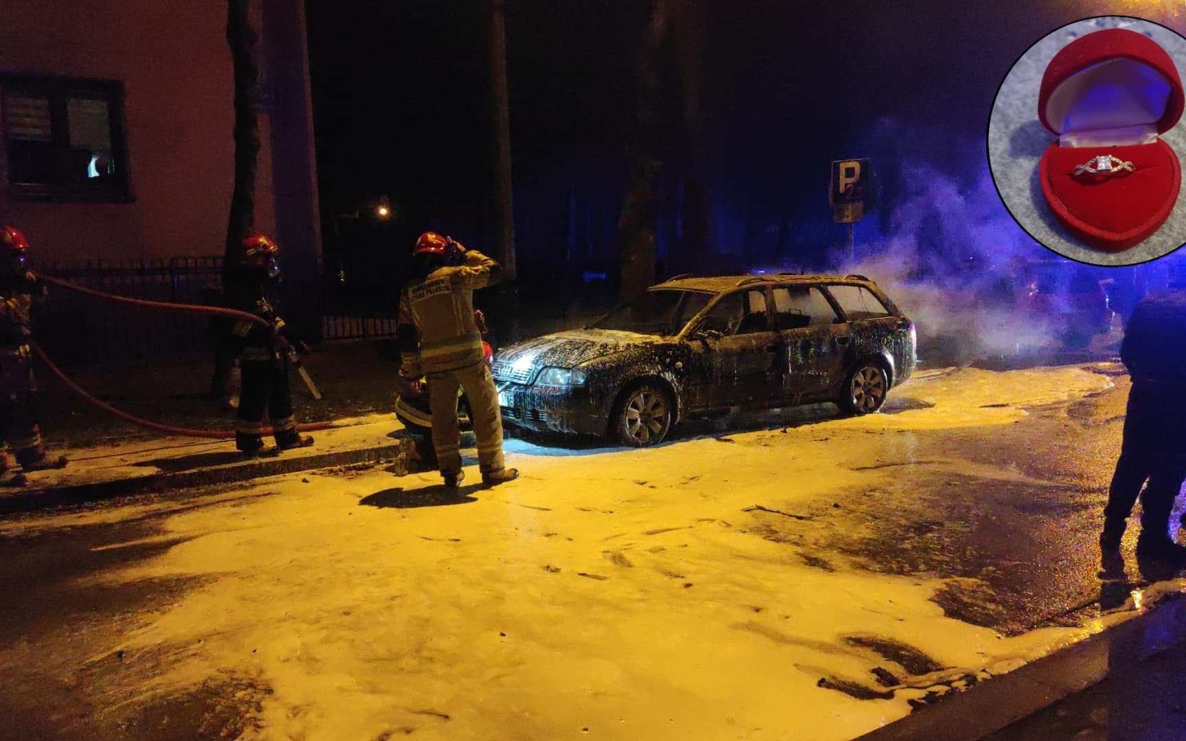 Pożar samochodu w Oświęcimiu. Strażacy uratowali pierścionek zaręczynowy, który chwilę później znalazł się na palcu przyszłej ,,panny młodej” – FILM!