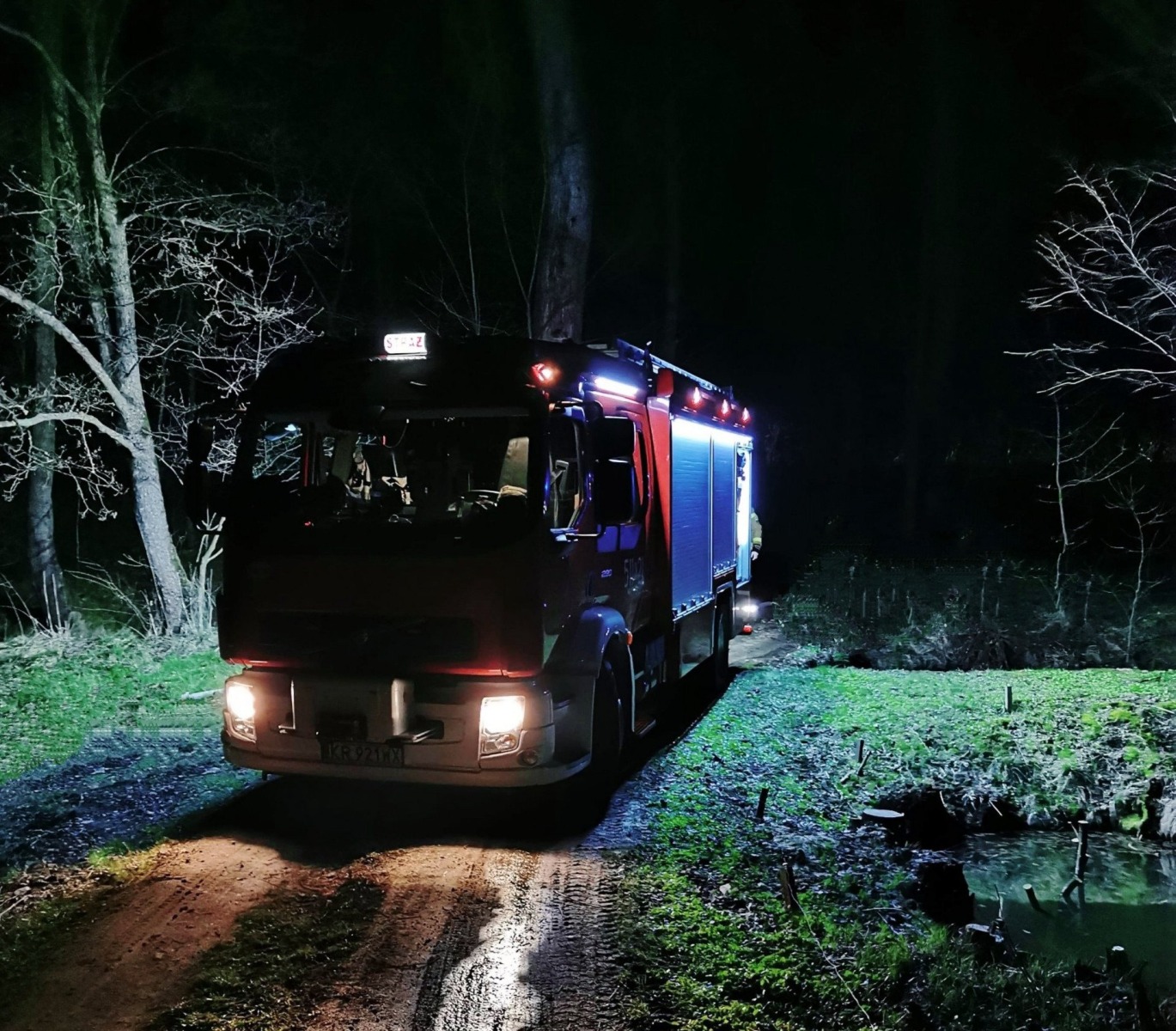 Samochód wpadł do stawu. Trwa akcja ratownicza