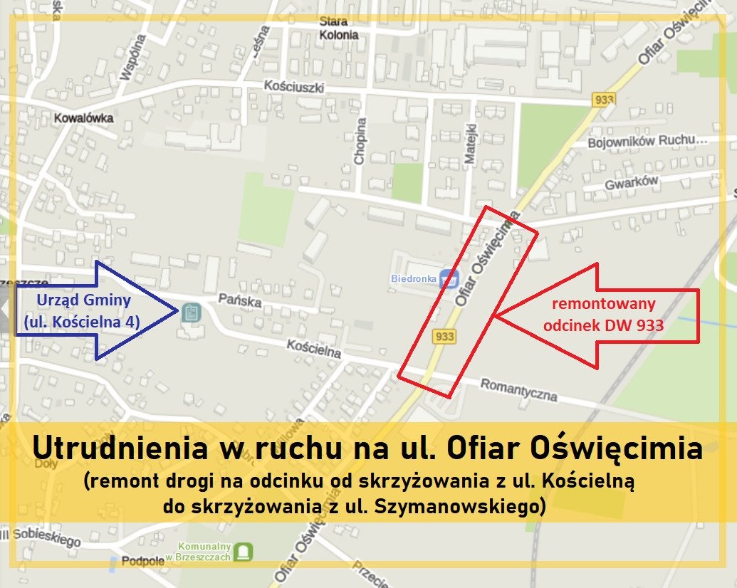 Od wczoraj ruch wahadłowy na DW 933 w Brzeszczach