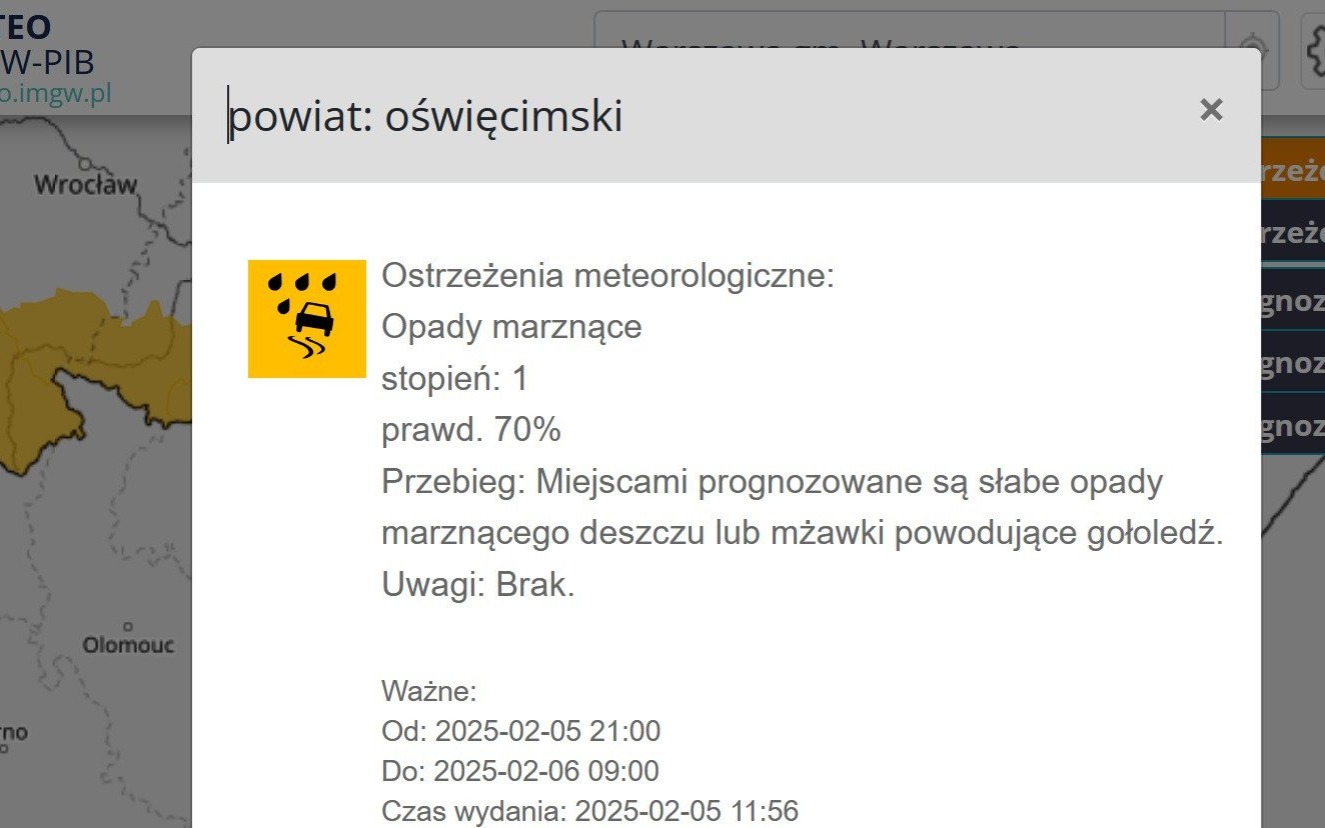 Ostrzeżenie meteorologiczne IMGW – opady marznące