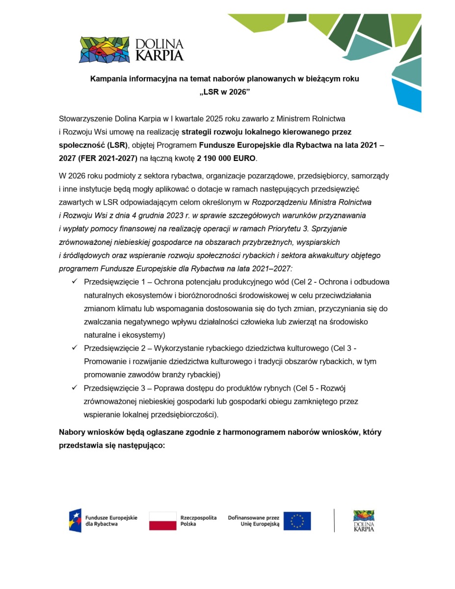 Wydarzenie informacyjno-promocyjne dotyczące realizacji LSR: Kampania informacyjna na temat naborów planowanych w bieżącym roku „LSR w 2026"
