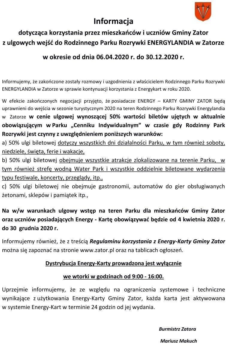 Ogłoszenie Energykarty na 2020