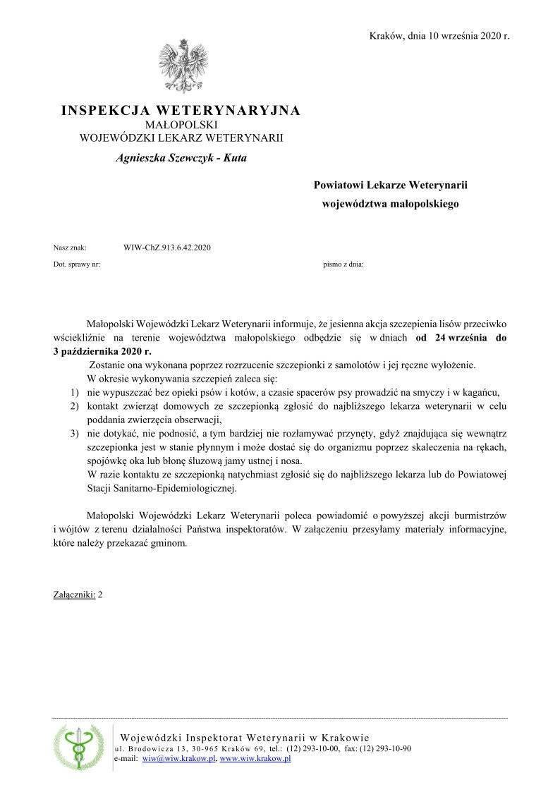 Uwaga! Szczepienie lisów przeciwko wściekliźnie.