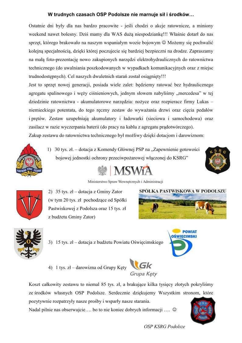 W trudnych czasach OSP Podolsze nie marnuje sił i środków…