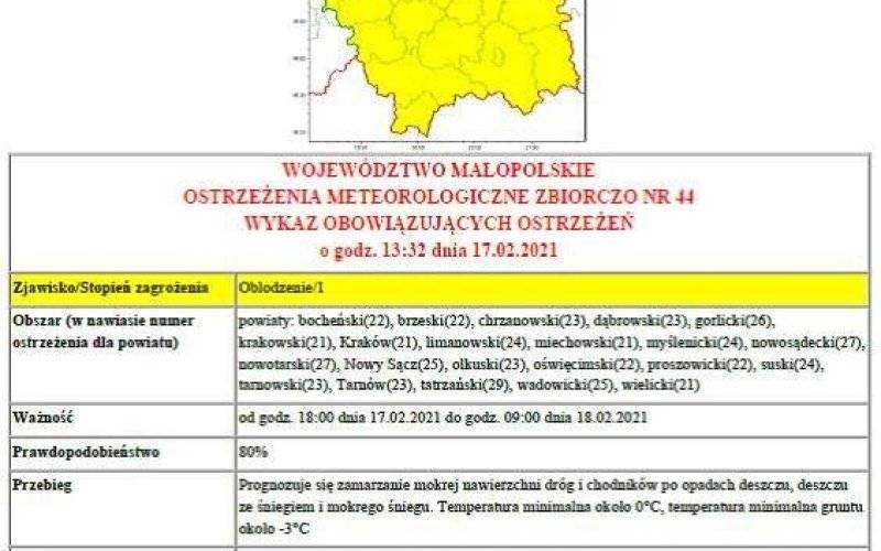 Ostrzeżenie meteorologiczne nr 44 Oblodzenie/1