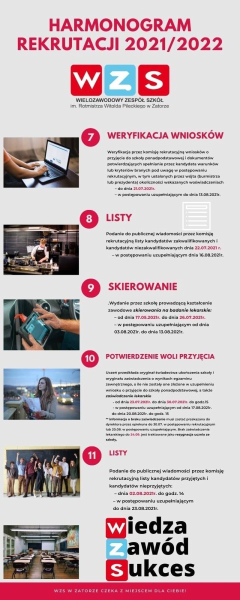 Jak stać się uczniem WZS? - Harmonogram rekrutacji na rok szkolny 2021/2022