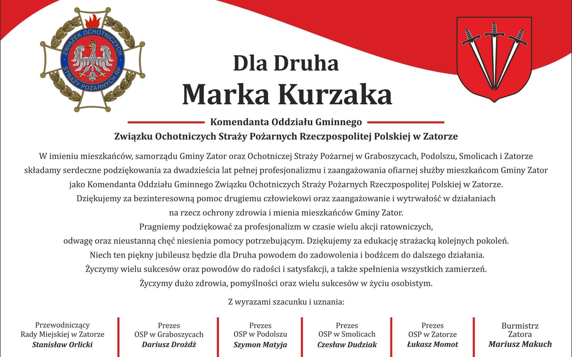 Zjazd sprawozdawczo - wyborczy Zarządu Oddziału Gminnego Związku Ochotniczych Straży Pożarnych Rzeczpospolitej Polskiej w Zatorze